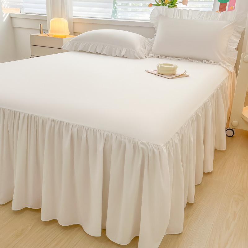Vacker mjuk 3-bitar set ruffles sängkläder uppsättning = 1 sängöverdrag + 2 kuddtäcken- sängkjol för total täckning-17 tum höjd