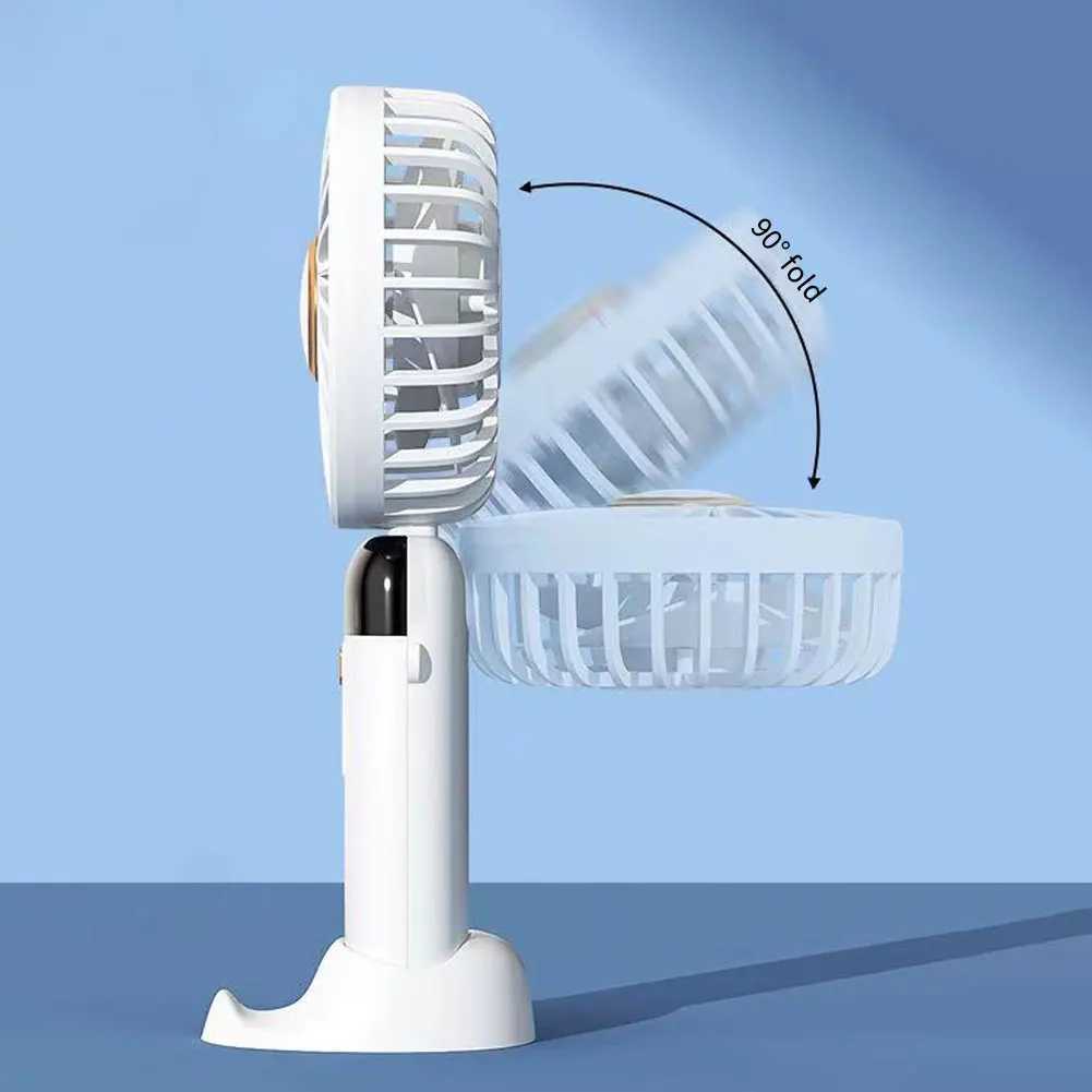 Electric Fans Handheld Folding Electric Fan USB Rechargeable Cooling Fan 1200mAh Portable Office Desktop Fan with Lanyard Base Digital Display