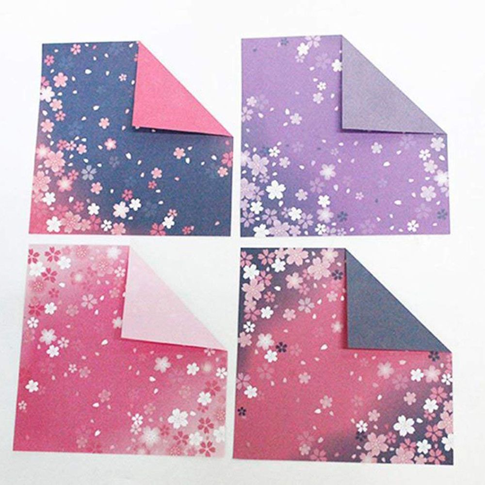 Färgglada fällbara dubbla sidor DIY Kids Handgjorda Cherry Blossom Sakura Craft Paper Scrapbooking Origami Paper