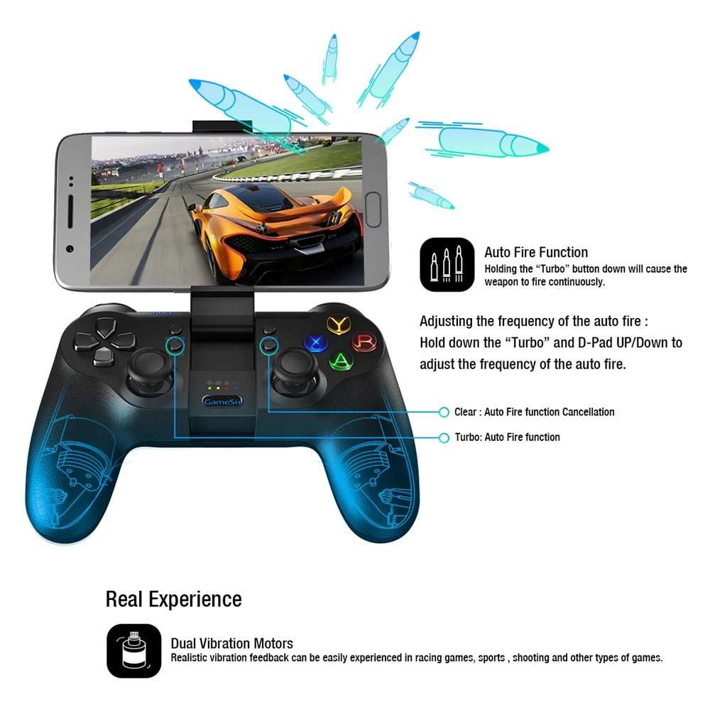 GamePads Gamesir T1s Bluetooth 4.0 y 2.4GHz Joystick de juegos de juego móvil de GamePad de 2.4GHz Joystick para Android / PC / Steamos PUBG