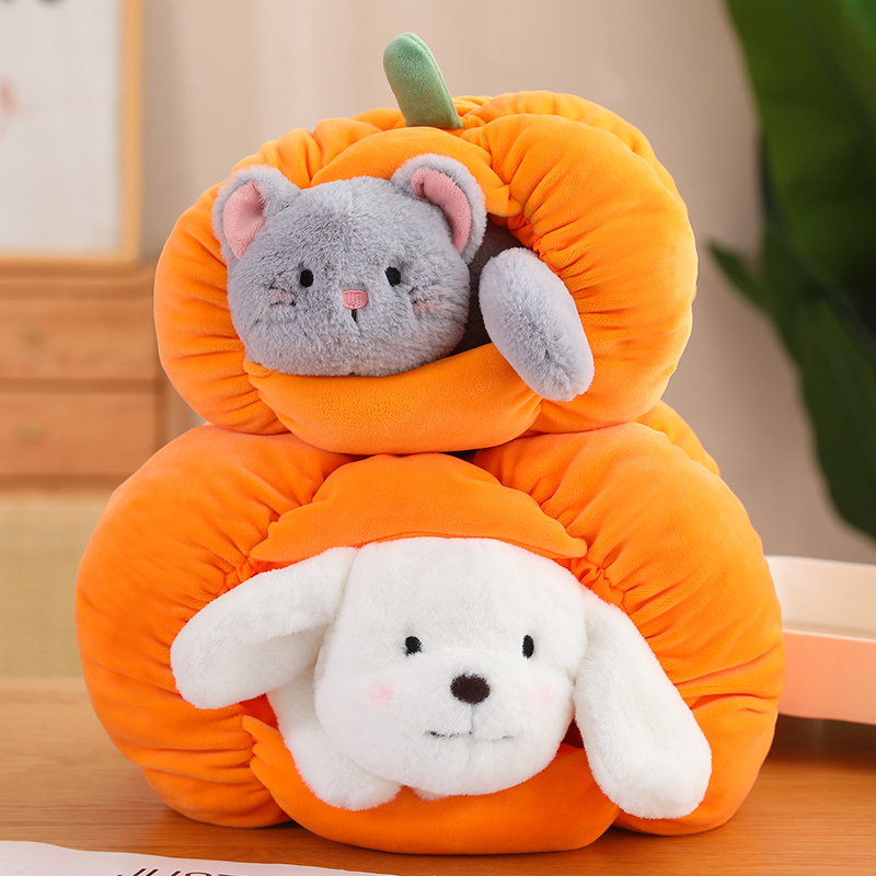 Chat gris créatif en citrouille nid de chien de chien blanc en peluche jouet halloween décor de vacances décor