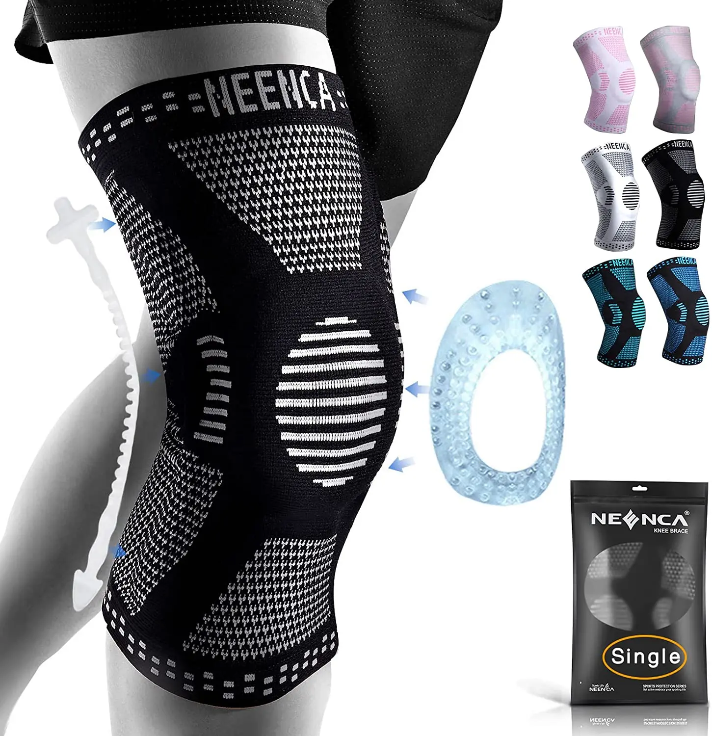 Sécurité NEENCA Knee Abrace Compression Soupchage Soutien avec des tampons de genou en gel de rotule pour la gestion de l'arthrite de la ménisque ACL soulagement des douleurs articulaires