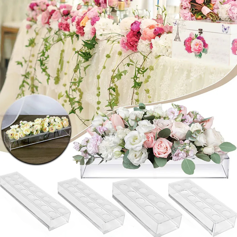 Vasi rettangolare, vaso di rose, vaso di fiori acrilici trasparente, tavolo banchetti matrimoni, pezzo centrale di fiori, vaso moderno a basso fiore