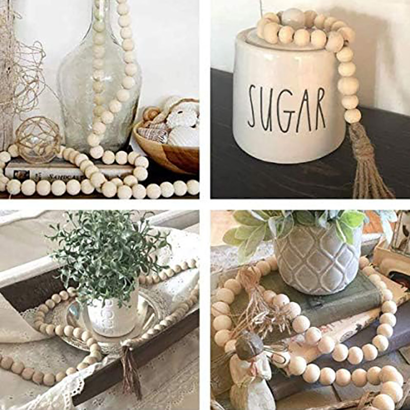 Boho Boho Boho Diy Roard Naturel Perle en bois Garland Craft Rustique Perles de campagne