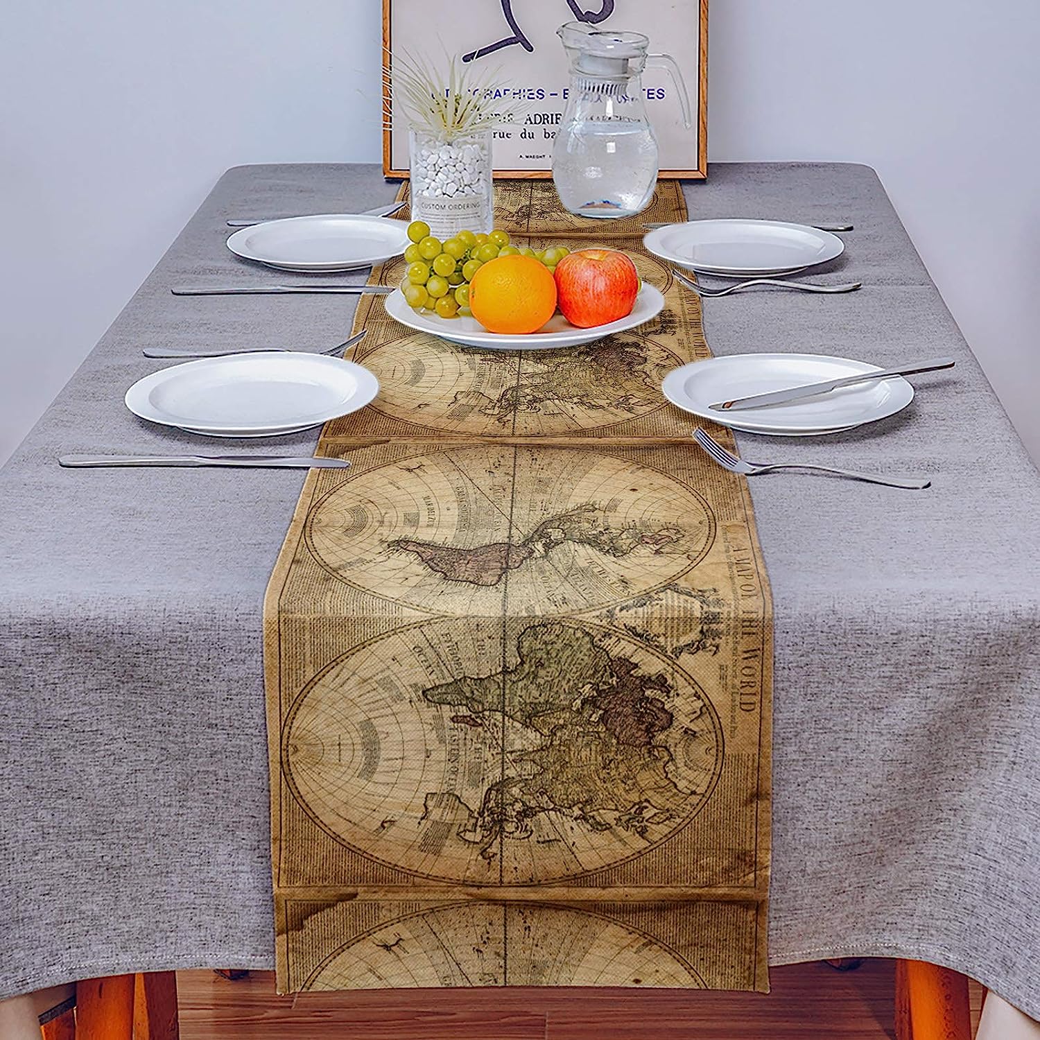 Reconner de mesa de mesa de mapa angustiado náutico vintage para a decoração de mesa de cozinha para festa ao ar livre para casas de coleta de mesa