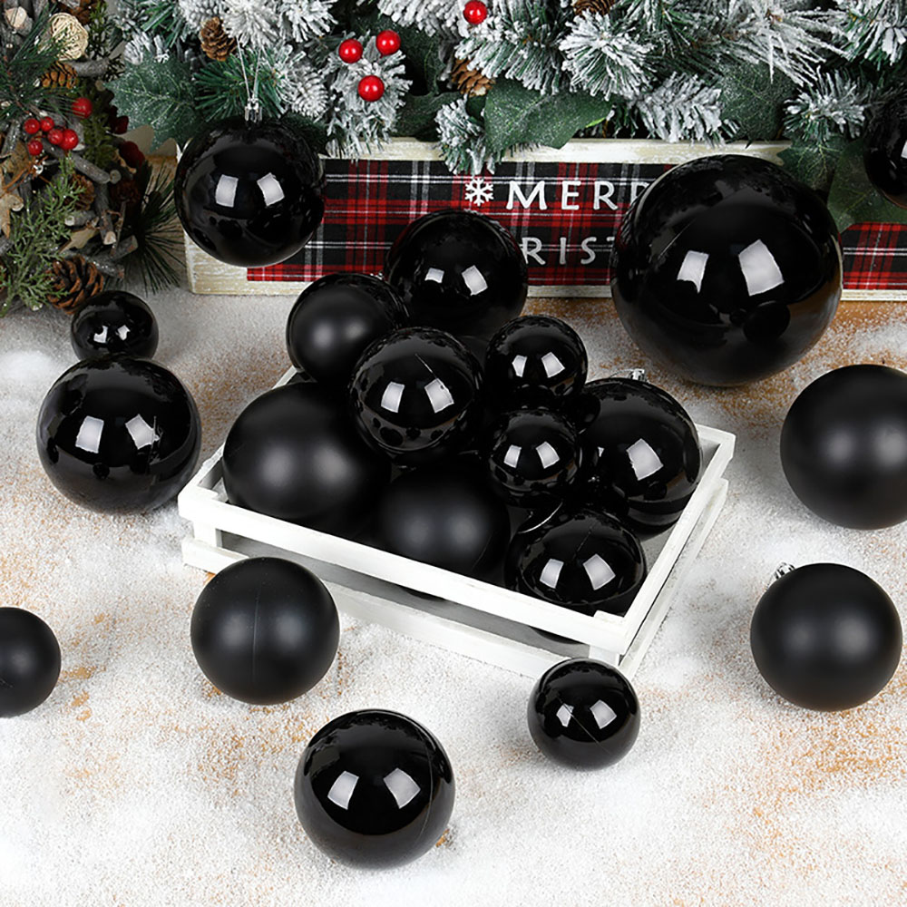 1-4-15cm Boule de Noël en plastique noir suspension Ornements de Noël pendentif décoratif joyeux noël décor du Nouvel An 2024