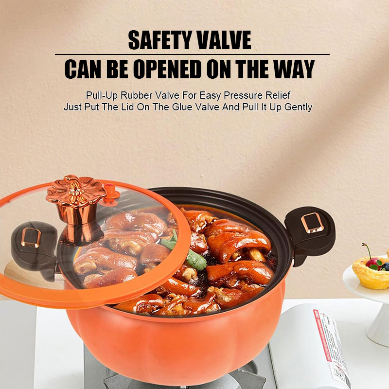 5L/8L Micro Pressure Cooker Nonstick Stock Pot Universal Cooking Soup Pot with Lid Pumpkin Shape Soup Pasta Stew Pot Kitchenware