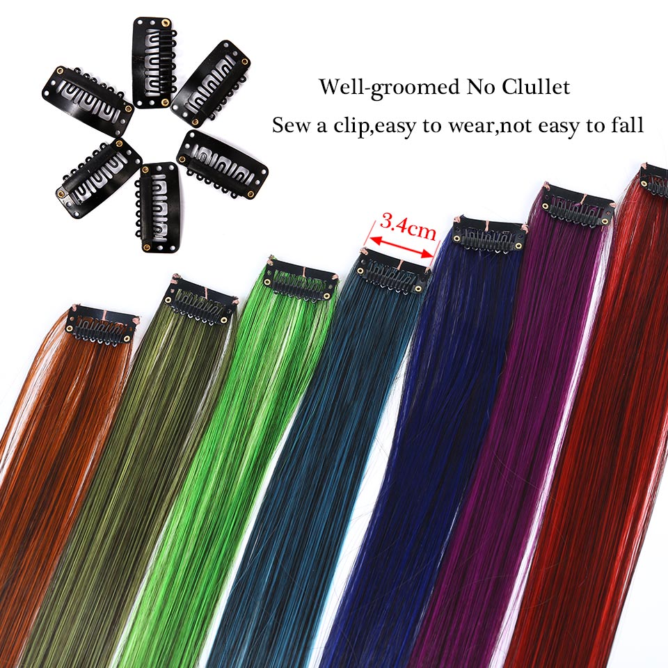 Synthetic Hair Extensions With Clips Heat Resistant Straight Hair Extensions Color Colored Black Hair Clip Womens 8G/Pcs