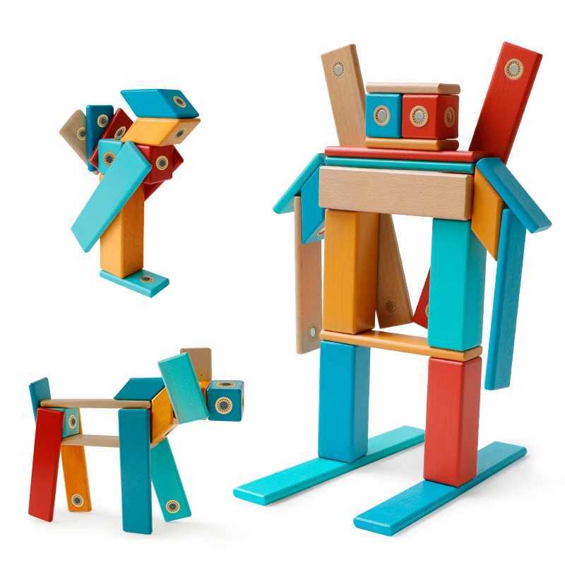 DECOMPRESSIONE POETTO Blocchi di legno magnetico giocattoli Building Building Buildings Set Bambini Montessori Educational Toys for Kids Regali 240413