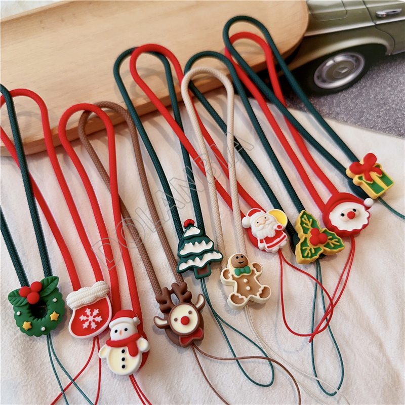 Christmas Silicone Wrist Straps Cellphone Lanyards Cute Charms Strap for Mobile Phone Keys Cord Lanyard Keychain Hanging Rope