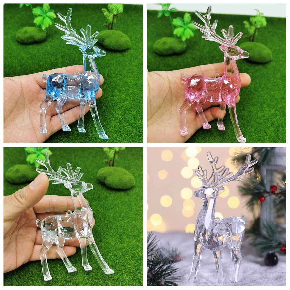 Acrylique de cerfs figurines Figurines Ornement de bureau Transparent Elk Rendeer Sculpture Miniatures de Noël Décoration du bureau à domicile
