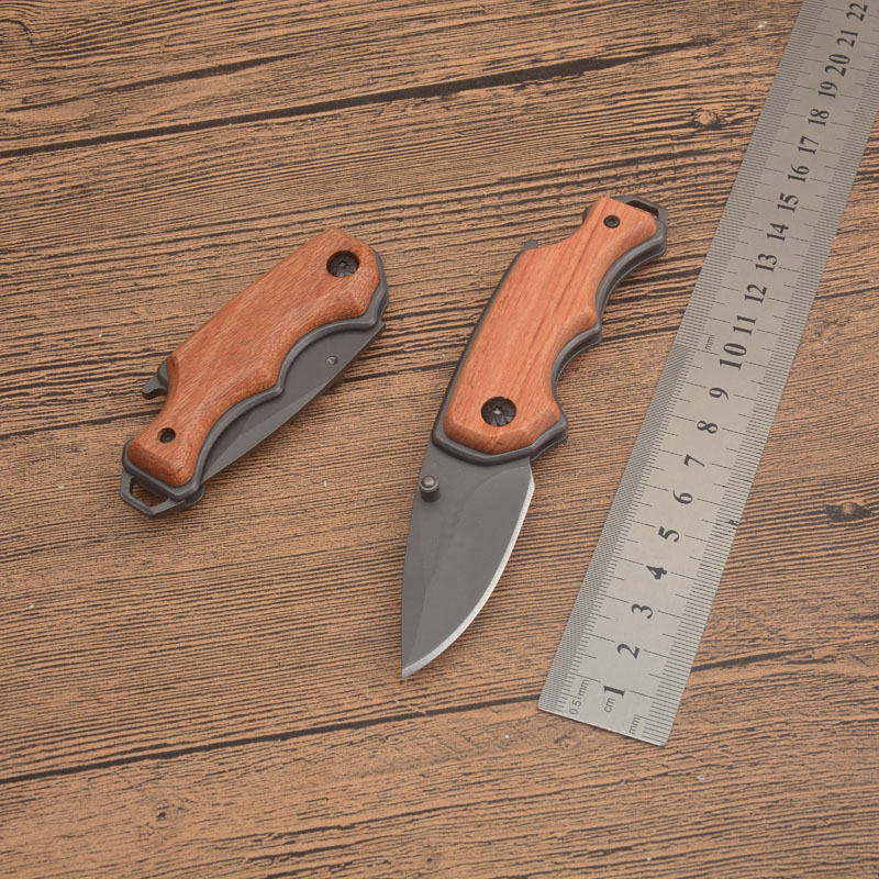 BK X44 Pocket Folding Knife 440C Titanium Coated Blade Rosewood Handle Outdoor Camping Hiking Fishing EDC Folder Knives with Bottle Opener