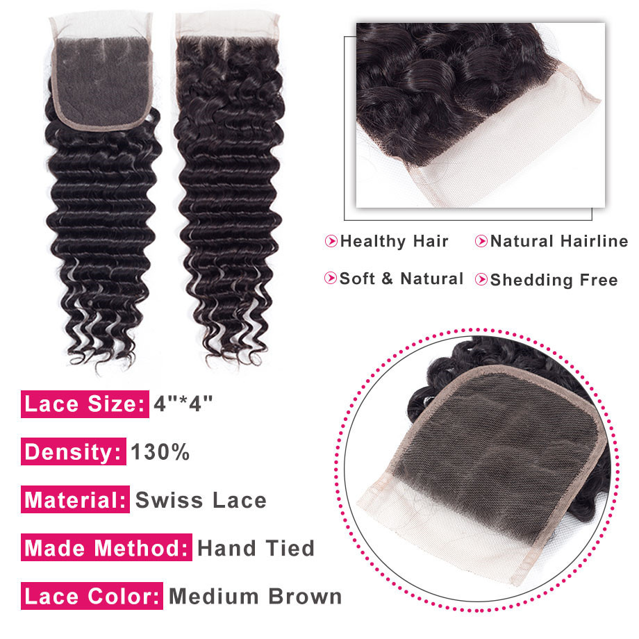 Miss Rola 4x4 Wave Deep Water Wave Human Hair Chiusure Natural Color Natural Remy Wave Closure con i capelli bambini Prenissi