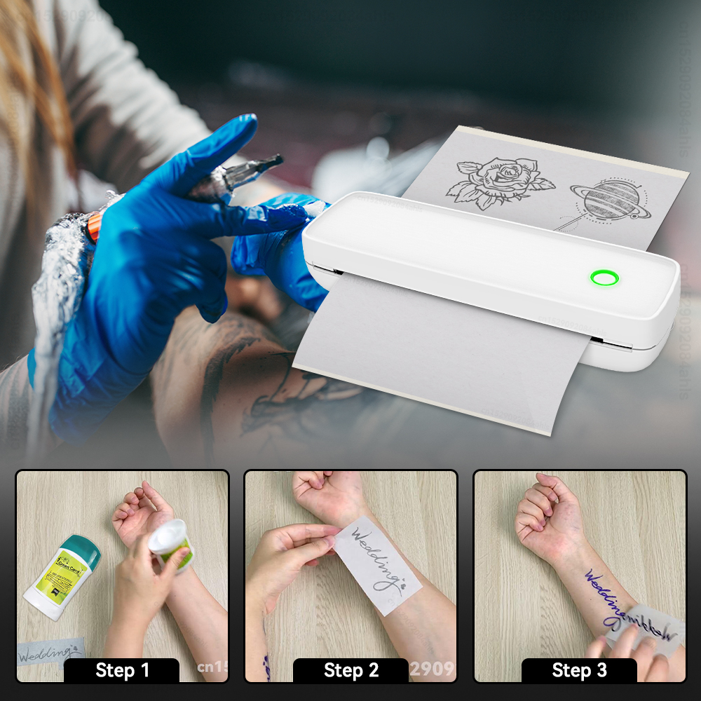 Tattoo Transfer Printer No Ink Printing Tattoo Stencil Portable Bluetooth A4 Thermal Printer Mobile Computer Printer Machine