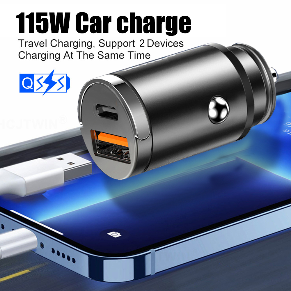 Carregador de carros de metal de 100w Super Charge USB-A USB-C PD Cigarette Adaptador de isqueiro carregador de telefone oculto para iPhone Xiaomi Samsung