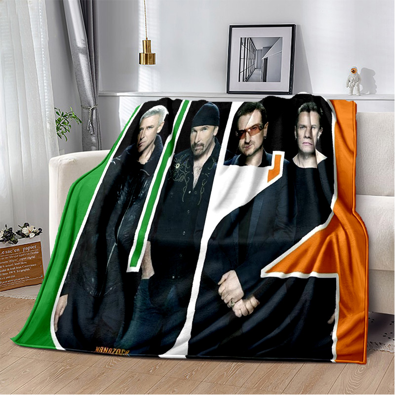 U2 Rock Bang Bono Blanche d'impression 3D, couverture à jets doux pour la maison de chambre à coucher canapé de voyage pique-nique bureau de repos couverture de couverture