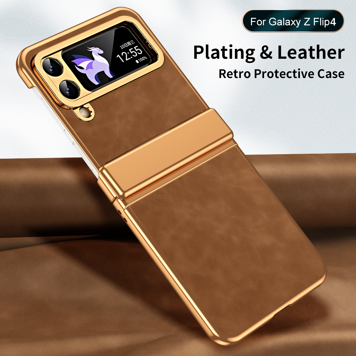 Plating Plastic For Samsung Galaxy Z Flip 4 3 Flip3 Case Slim Hard Matte Leather Hinge Protection Cover