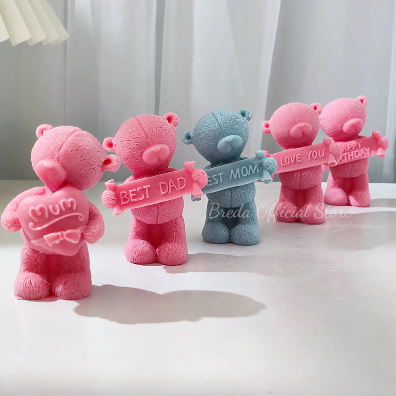 Slogan Bear Bear Silicone Candle Moule 3D Savon Animal Resin Plâtre Faire du chocolat Moule de boulangerie Mother Gade