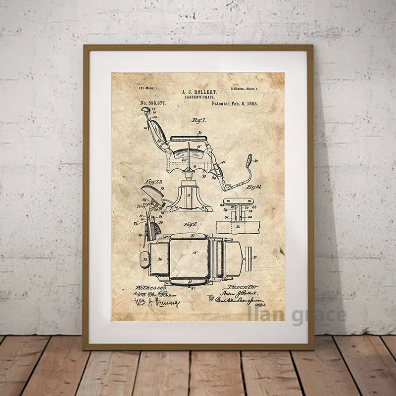 Barber Patent Blueprints Vintage Posters Canvas Prints, Shaving Brush, Scissors Barber's Pole, Cutthroat Razor Barbershop Decor