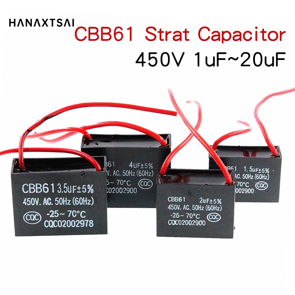 CBB61 Start condensator 450V 1 - 20UF 0.8/1/1.5/1.8/2/2.5/3/4/5/5/6/7/8/10/10/10/18/20UF Ventila Plafond uitlaatmotor Condens