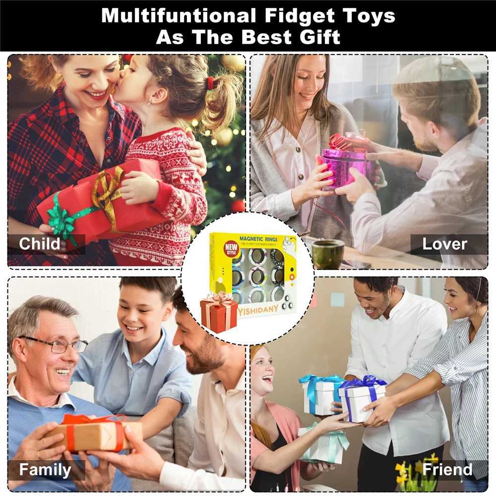 Decompressiespeelgoed 9 stks magnetische ring fidget spinner speelgoed set camo vingers magneetringen voor ADHD stressverlichting magisch speelgoed voor volwassenen tieners kinderen 240413