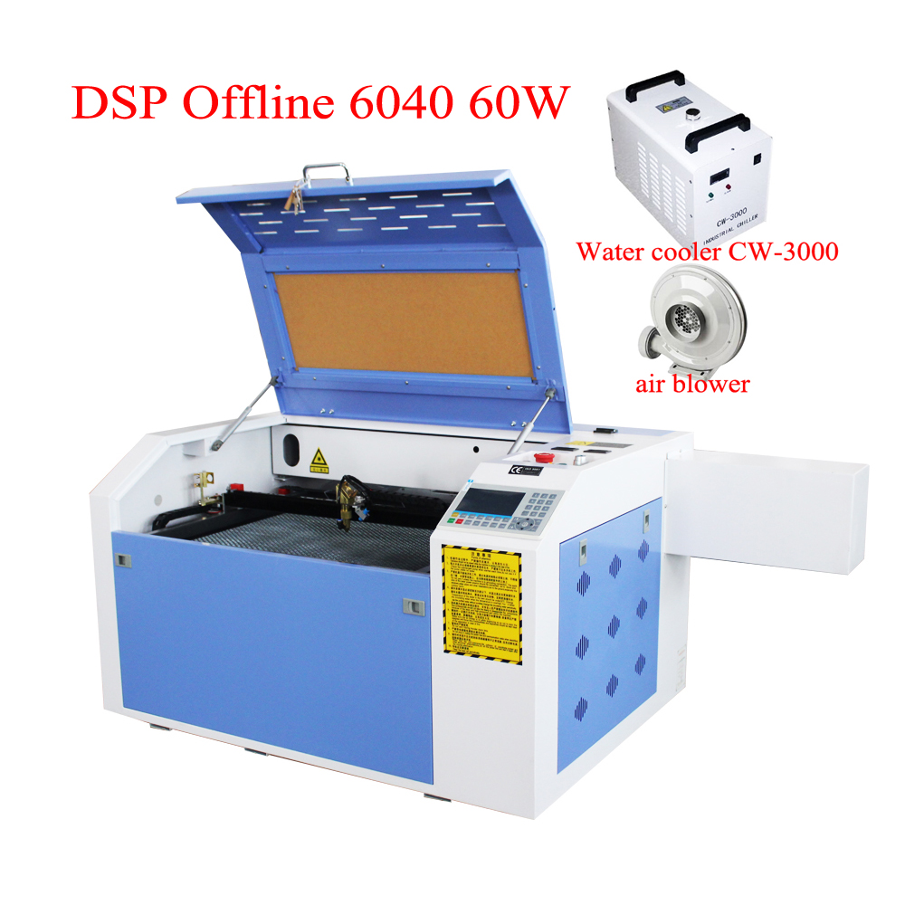 60W 6040 Machine de découpe laser Machine de coupe acrylique Graveur en caoutchouc en cuir avec CW3000 CO2 Guide linéaire Cutter DSP Offline