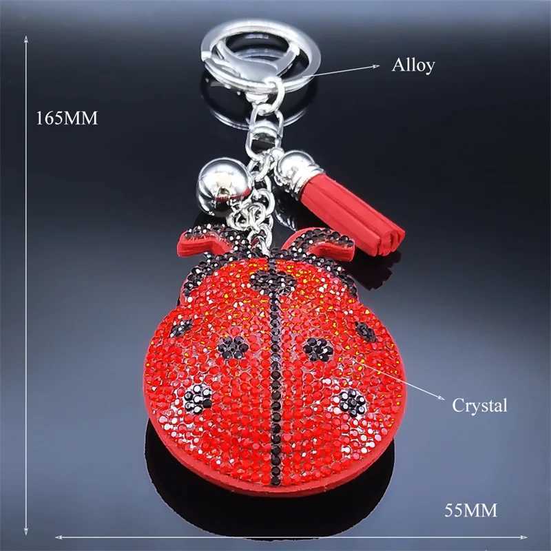 Anelli chiave coccinella nappa in cristallo keychain borse fascino donne/uomini accessori catena chiave di coccinella gioielleria llaveros para mujer lujo k2871s01 240412