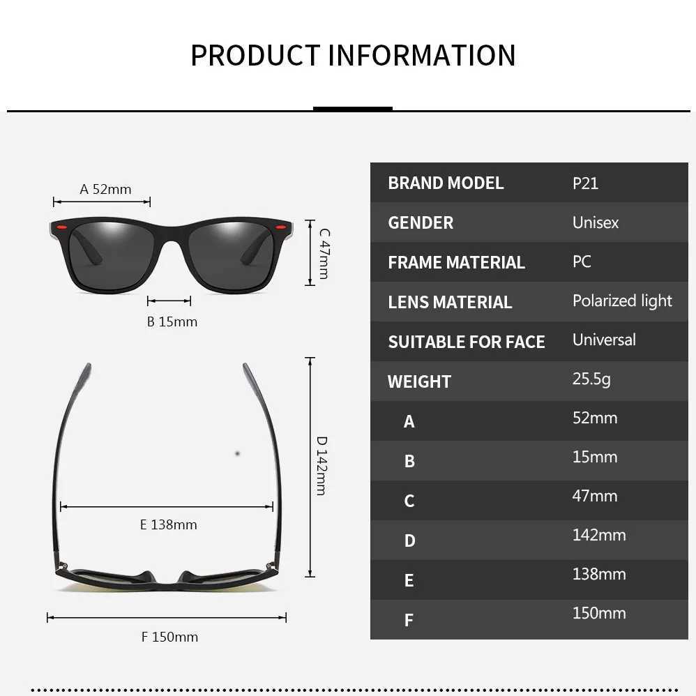 Lunettes de soleil ZXWLYXGX Classic Polaris Sunglasses Men Femmes Brand Design Driving Square Salle Sun Goggle UV400 Gafas de Sol 24412