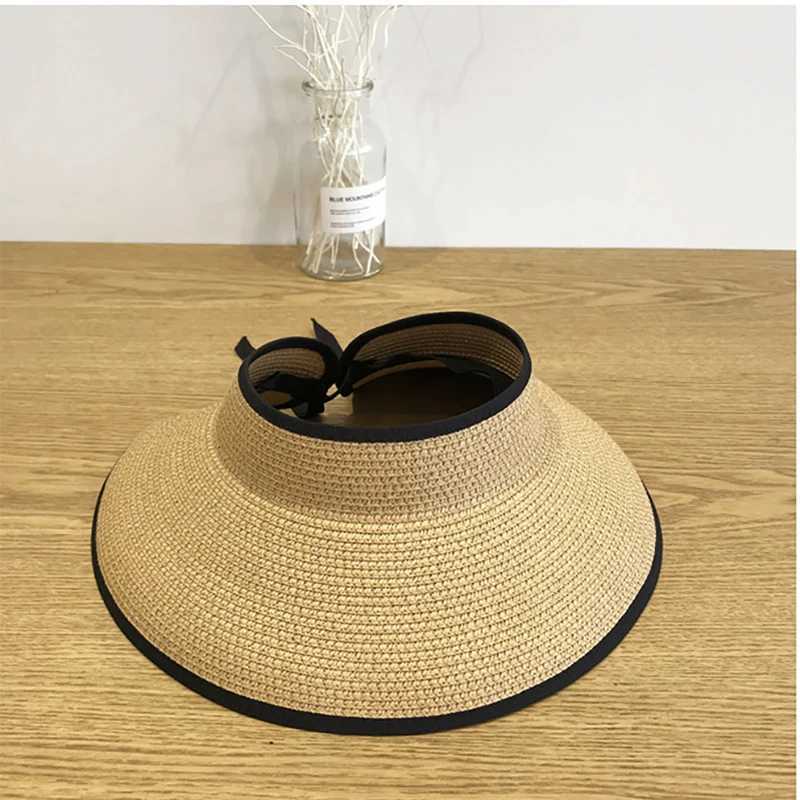 Visors Wide Brim Hats Bucket Hats New Summer Fashion Sunscreen Hat Bowknot Ladies Travel Leisure Beach Empty Top Hat Lovers Beach UV Protection Outdoor Hat 240412