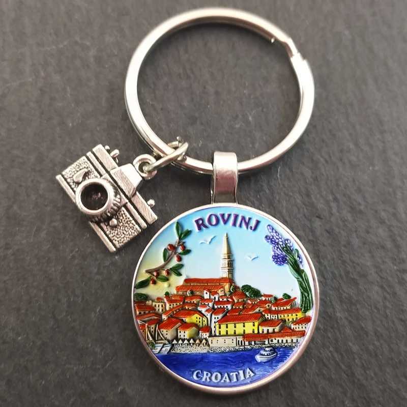 Key Rings Glamour Time Gem Keychain Glass Landschap Keychain Men and Women Sieraden Geschenken 240412