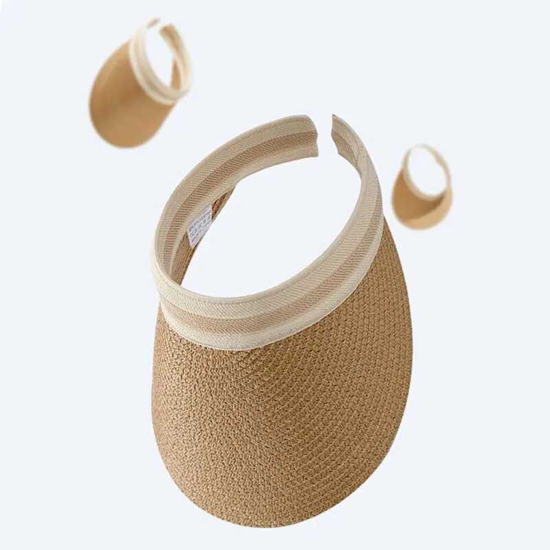 Visors Wide Brim Hats Bucket 2023 Summer Hat One Size Women Sun Handmade Lafite Grass Straw Visor Caps Empty Top Outdoor Uv Protection Beach Cap 240413