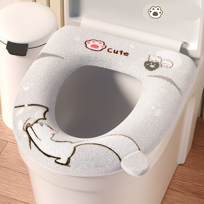 Kış Sıcak Tuvalet Koltuk Kapağı Mat Saplamalı Yumuşak Yumuşak Mat Tuvalet Banyo Pad O-şekilli Tuvalet Koltuğu Bide Yıkanabilir
