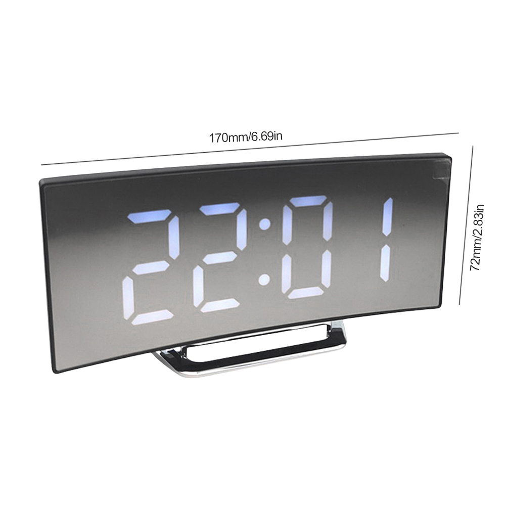 Mirror Digital Alarm Clock Intelligent LED -scherm Moderne gebogen klok USB -oplaad 12/24 uur Desktafel Klok elektronische LED -klok