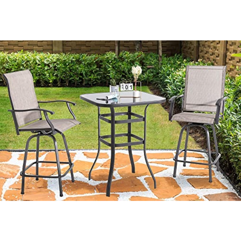 Shintenchi Patio Swivel Bar Set, alle weer textielstof Outdoor High Stool Bistro Set met 2 bar stoelen en glazen tafel