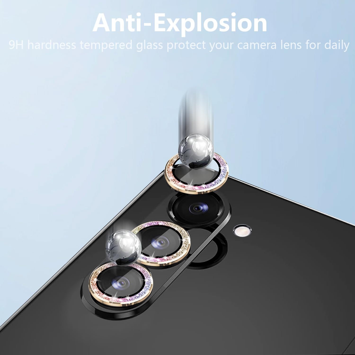 Bling Tiny Diamond Alloy Camera HD Glass Protector for Samsung Galaxy Z Fold 5 Fold5 ZFold5 Glitter Metal Lens Ring Cap Locator