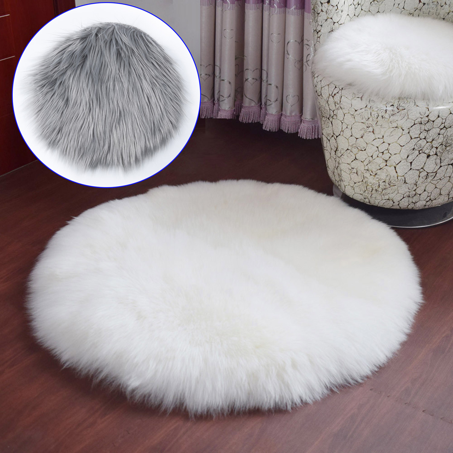 30cm Soft Faux Fur Rug Sofa Chair Desk Pad Household Bedroom Warm Mat Round Plush Carpet Floor Mats Home Decorations