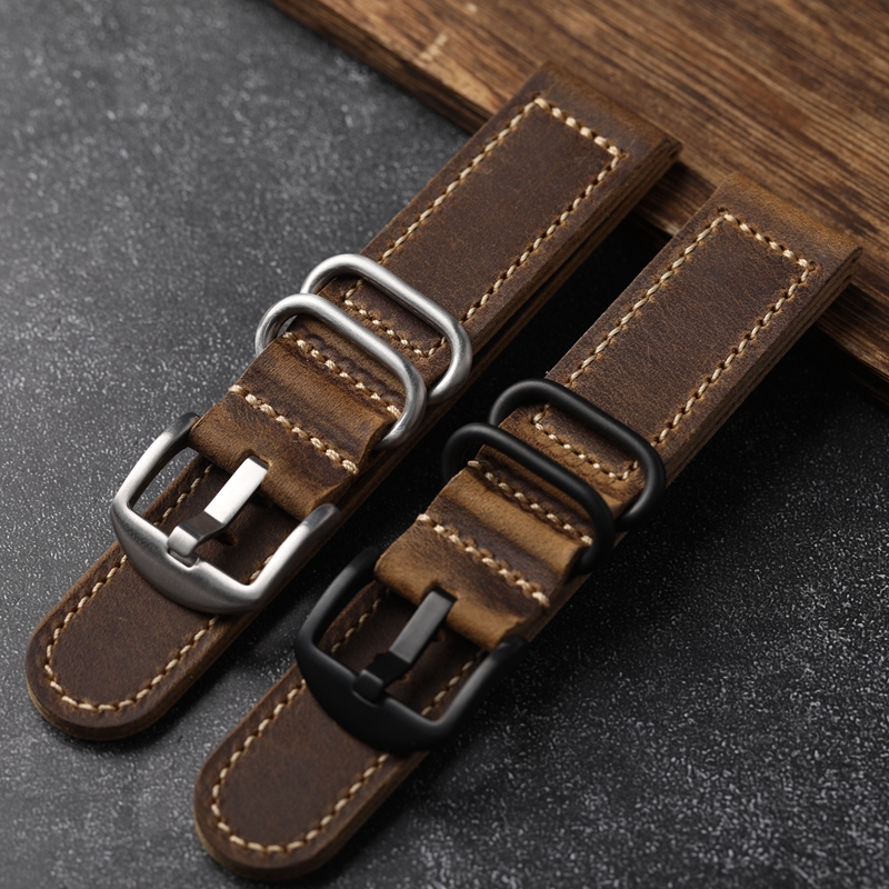 Vintage Crazy Horse Leather Watchband 20 22 24mm Thicked Old Made Retro Style Armband Men Watch Armband Soft Armband