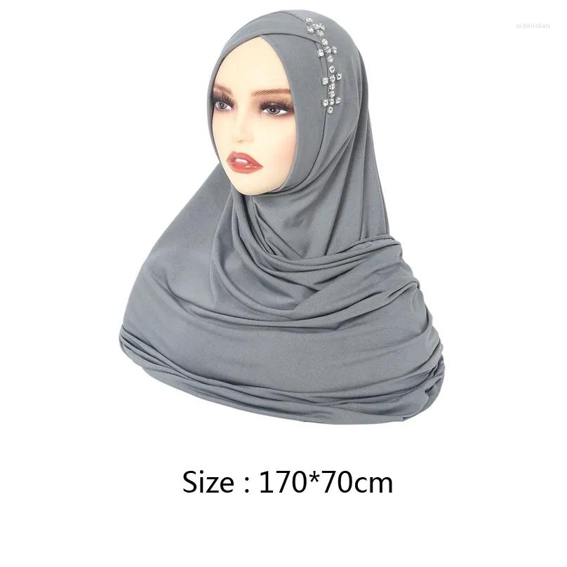 Roupas étnicas Hijab muçulmano Diamante de cor sólida PL na amira longa lenço xale amarrado mti-cor do Oriente Médio para mulheres Drop de Ot7lk