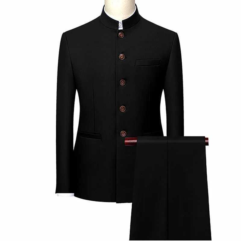 Męskie garnitury Blazers 2023 MARKA MARKA MĘŻCZYZNA RETRO WDPOMIENIE 3-częściowy zestaw Blazer Pants Luxury Hafdery Men Tang Suit Plus Size Vest M-6xl 3 szt.