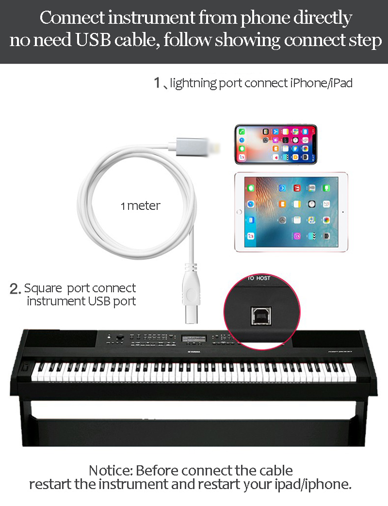 3 in 1 cavo pianoforte USB B OTG iPhone MIDI Strumento USB Tastiera Telefono elettronico Piano Connect Drum Micro Type C Cavo