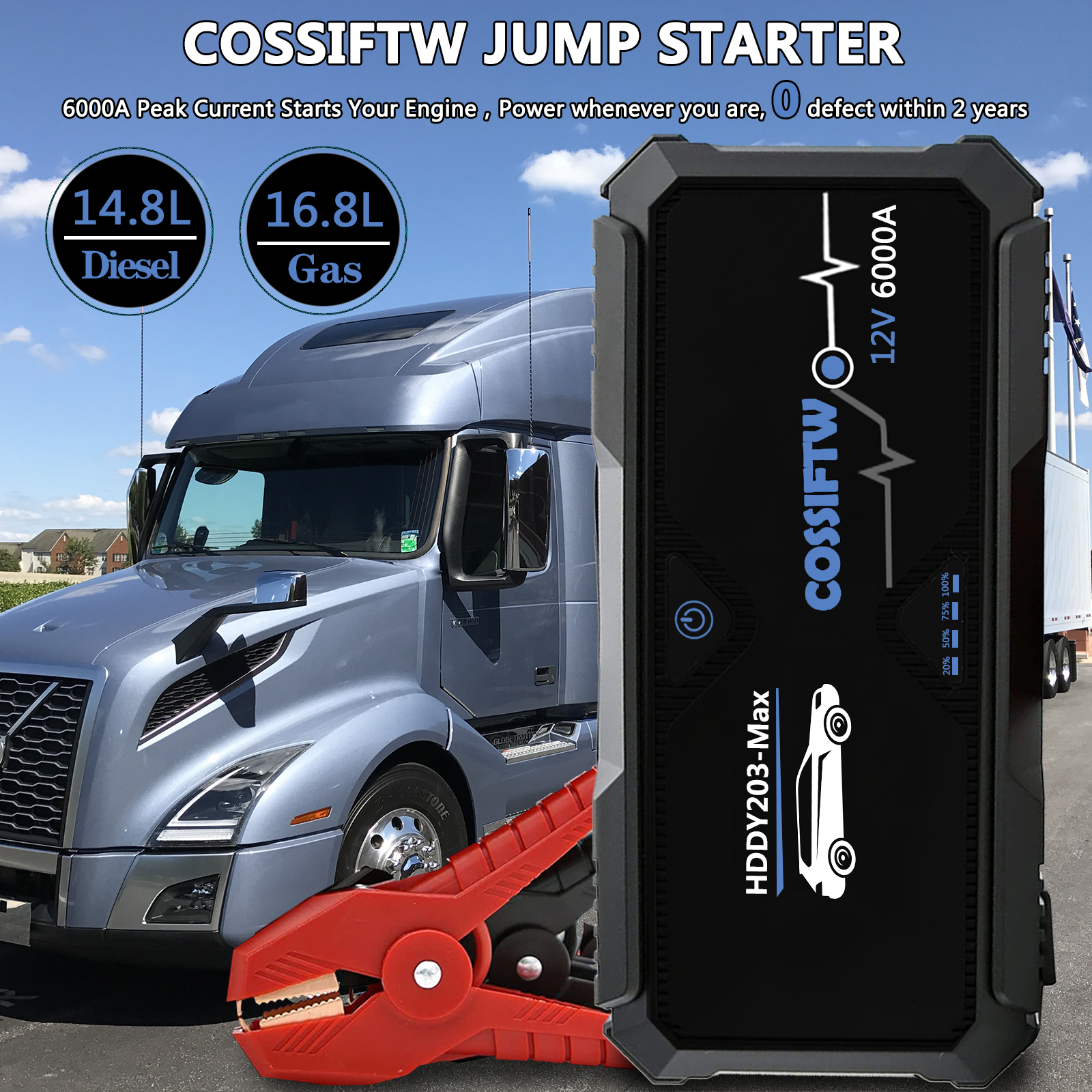 6000 AMP PEAT AMP Portable Jump Starter e Power Pack Heavy Duty Truck Arnoter Power Power Bank Emergency Battery Booster