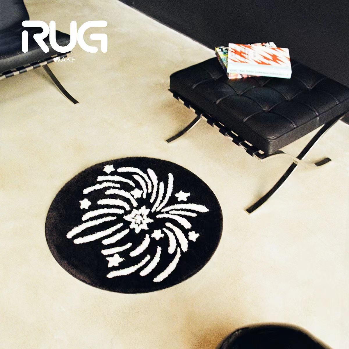 Rugwake Black Night Fireworks Tapis Tendy Round Plux Rug Gift décorer