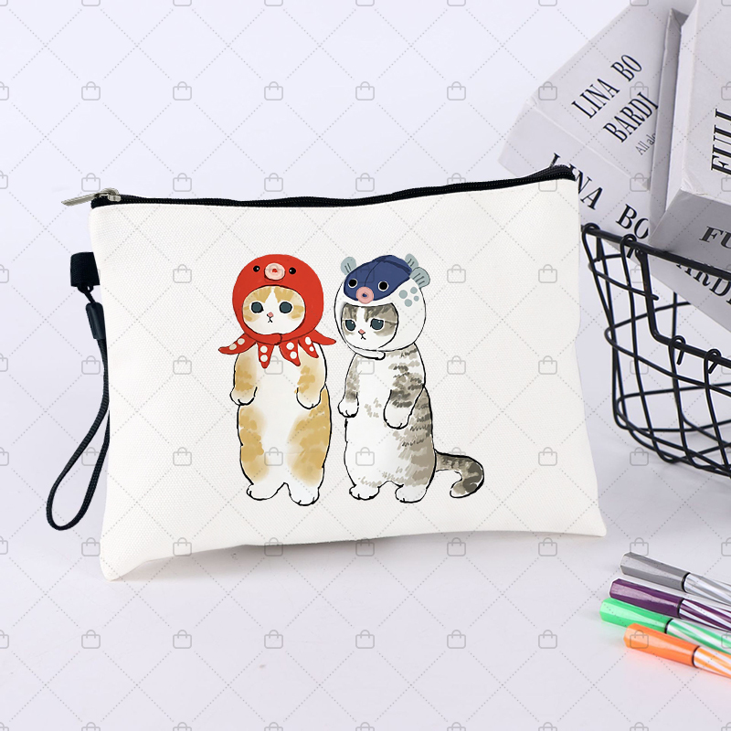 Kawaii chats mignons animaux imprimés sacs de maquillage pour femmes