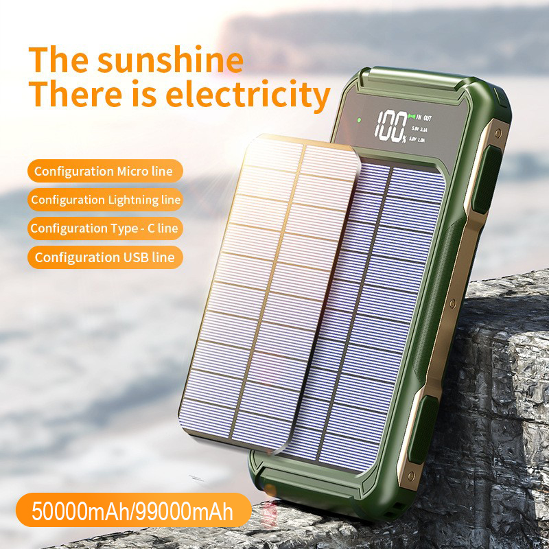 Solar Power Bank 20000Mah batteria di ricarica rapida portatile iPhone14 13 Mini Powerbank con lampada laser a torcia LED