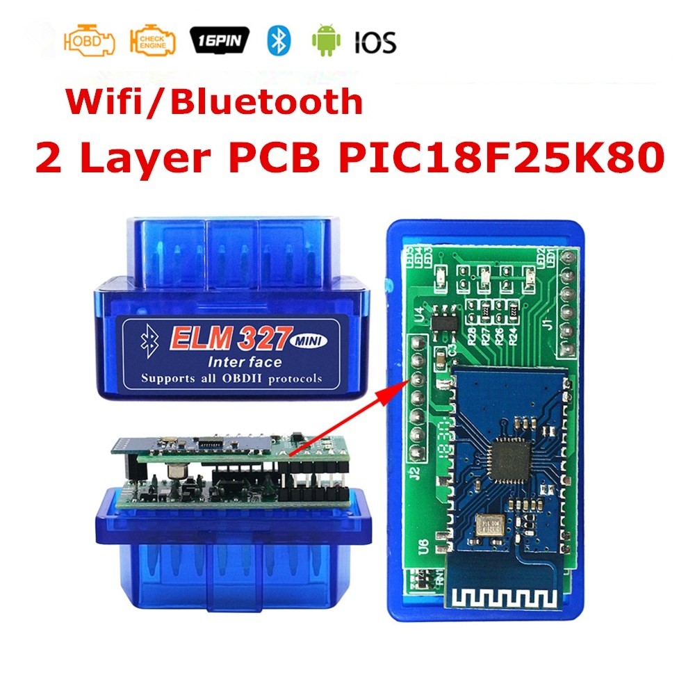 PIC18F25K80 OBD2 스캐너 Wi -Fi ELM 327 V1.5 용 Original Mini ELM327 Bluetooth v1.5 Android iOS Windows Car Disgnostic Tool 용.