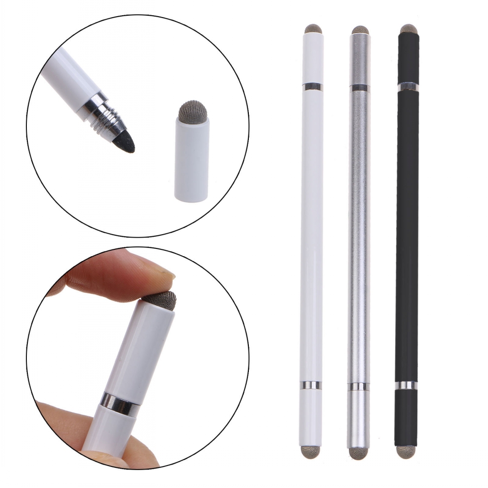 4in1 Ronde Dual Tips Capacitieve touchscreen Pen Dual Heads eindigt metalen stylus pen voor mobiele telefoontablet Drawing pen