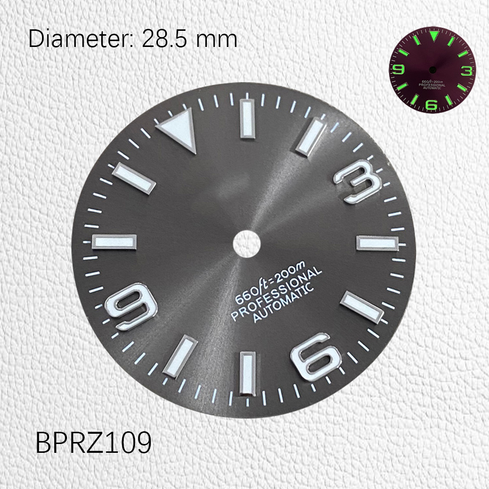 28,5 mm 369 Digital sonnengemusterte dreieckige schwarze Nagel NH35 Dial NH35 Case Watch Accessoire Customized Watch / S Mod