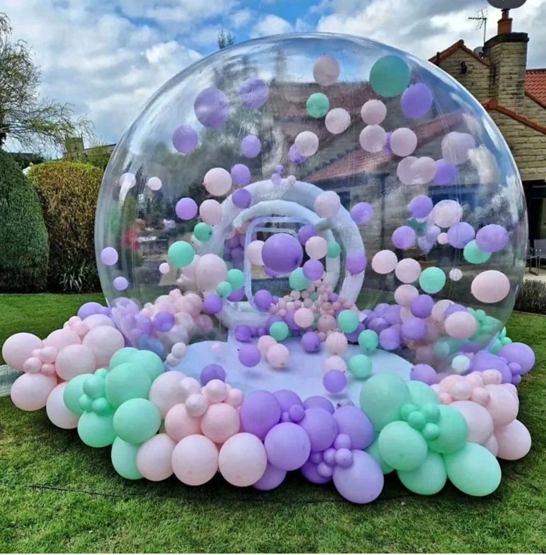 8.2ft/10ft opblaasbaar bellenhuis met blower luchtpomp bubbeltent waterdichte transparante koepel voor thuisfeestparken evenement