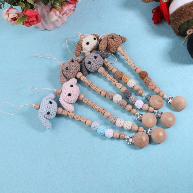 Neutral Pacifier Clips Babies Pacifier Holder with Lanyard Crochet Beads Babies Toy for Babies Boy Girl Birthday Gift