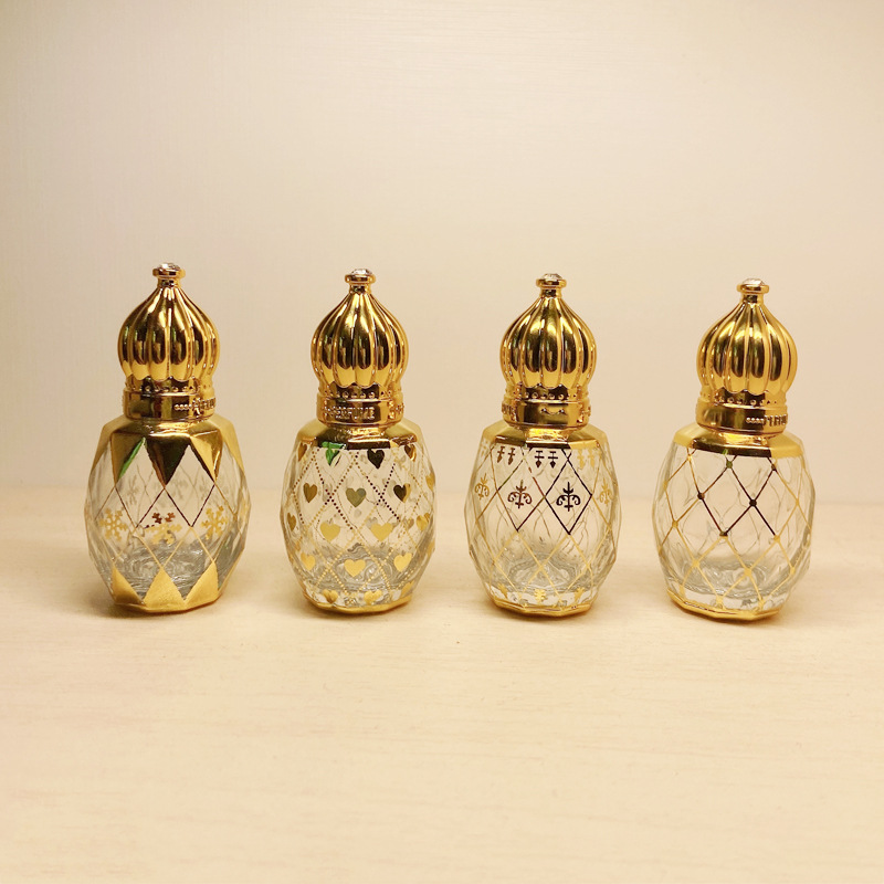 8ml Electroplated Sculpted Rollerball Essential Oil Bottle Miniature Perfume Bottle Golden Crown Cap Glass Dispenser Bottle